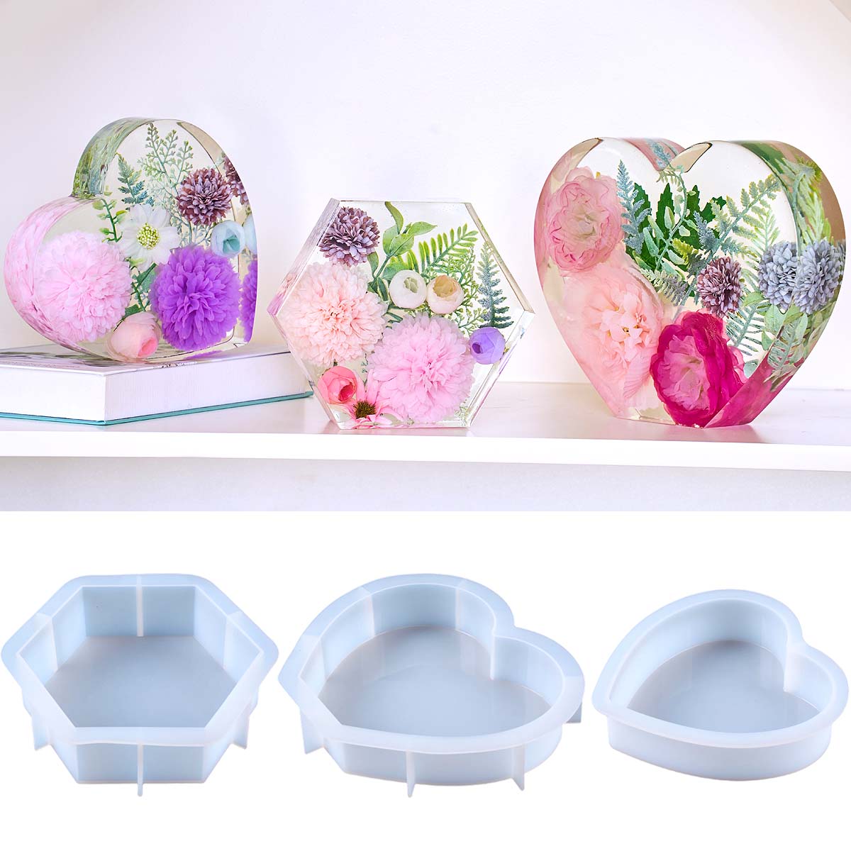 Resin Art Mold - Große Liebes-Silikonform, DIY Herz- und Sechseck-Epoxidharzformen
