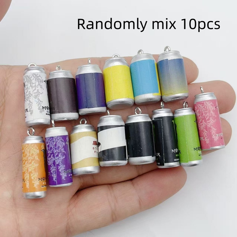Resin Art Calligraphy - 10 Stück Mini-Simulations-Getränkedosen-Harzanhänger, bunte Nachbildungen von