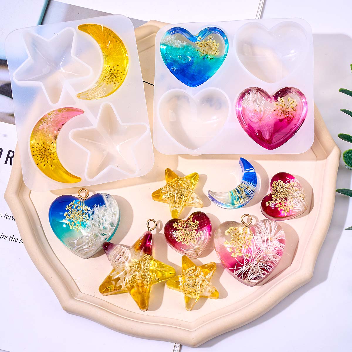 Resin Art Letters - Herz-Stern-Mond-Anhänger Silikonform DIY Epoxidharz Schmuckgussformen Halskettenform