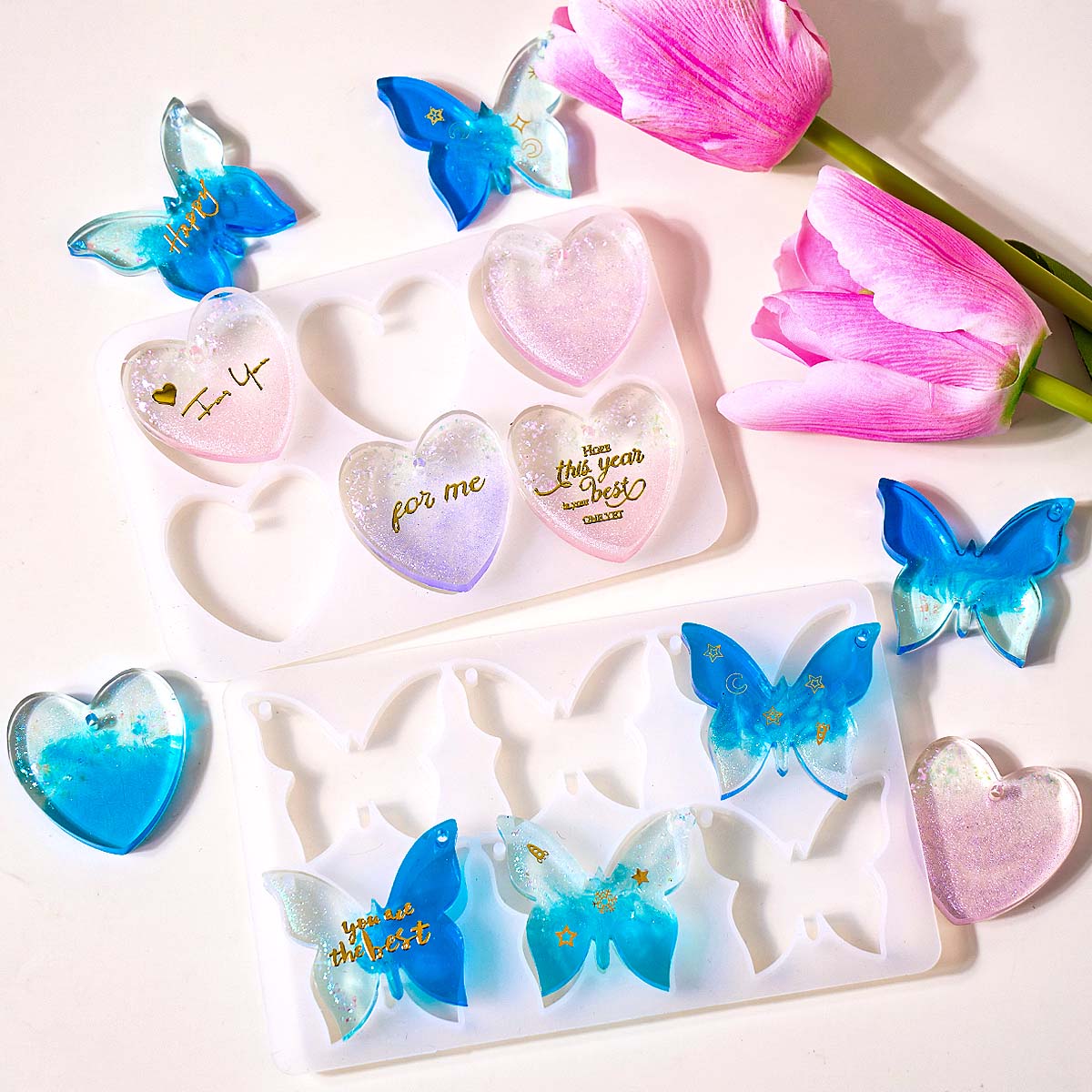 Resin Art Letters - Sechs-Loch-Silikonform für Ohrringe, DIY Herz- und