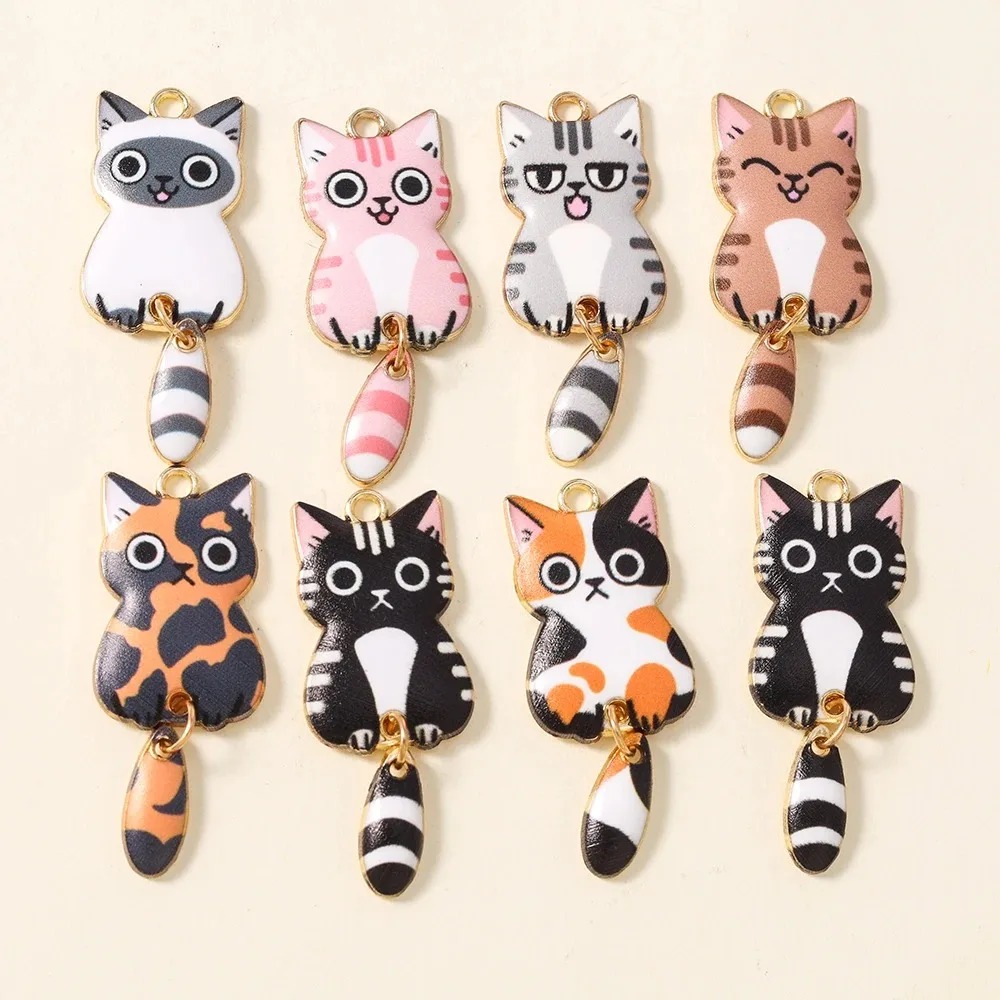 Resin Art Calligraphy - 10 Stück 16×39mm niedliche Cartoon-Katzen-Harzanhänger, schöne