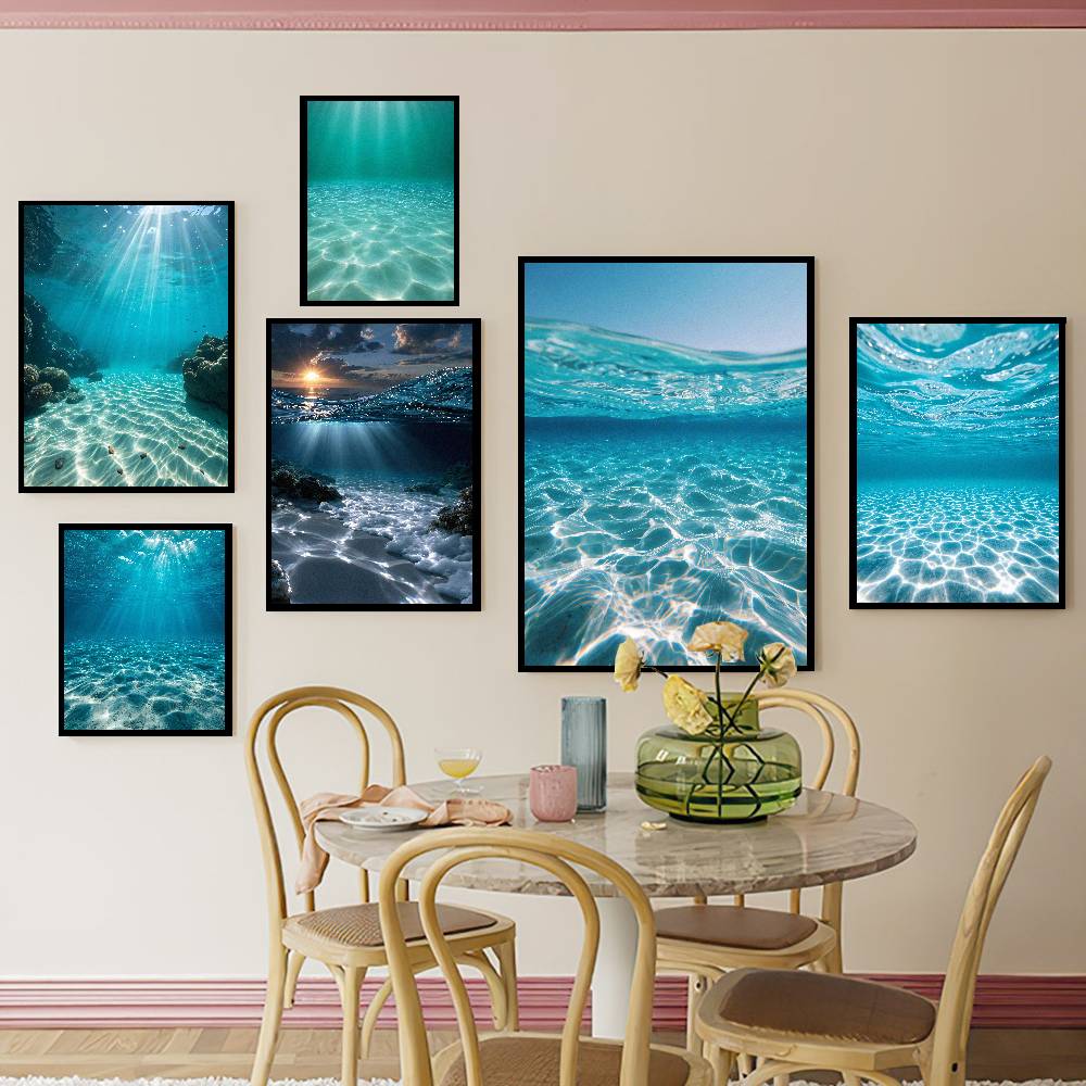 Resin Art Underwater - Cooles Unterwasser-Ozeanlandschafts-Poster, klare türkisblaue Meeressonnenstrahlen durch