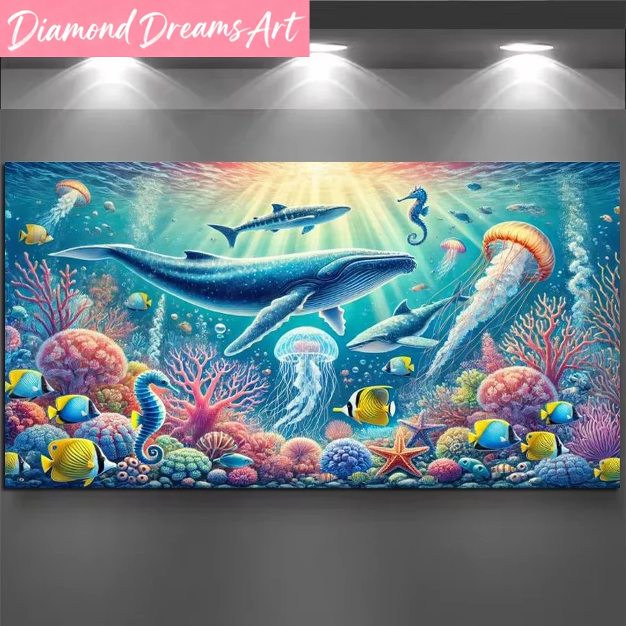Resin Art Underwater - Rahmenloses, großformatiges DIY-Diamantbild mit Meerestieren und