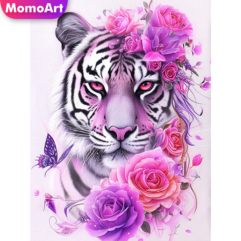 Resin Art With Rose - Momoart Neuerscheinung Diamant-Stickerei Tiger Tier Strass-Gemälde