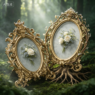 Resin Art Gift For Wedding - Retro Gold Ovaler Kunstharz-Bilderrahmen für Desktop-Dekoration